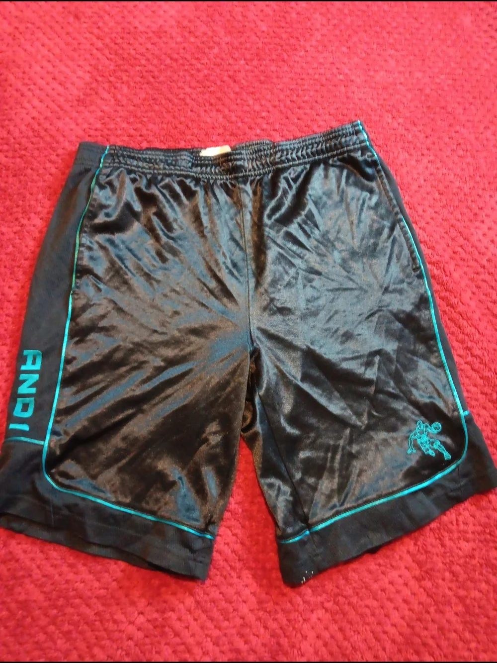 AND1 Black Athletic Shorts with Teal Piping